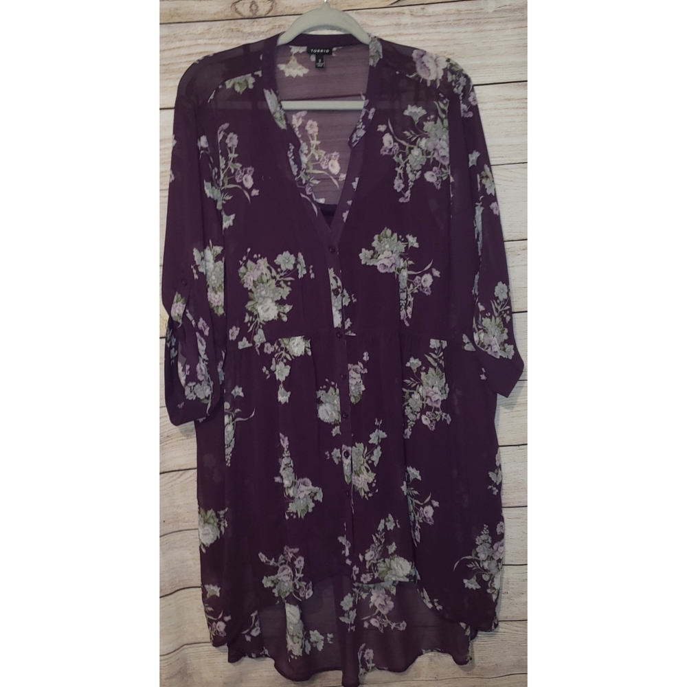 TORRID Plum Sheer High Low Tunic Size 3